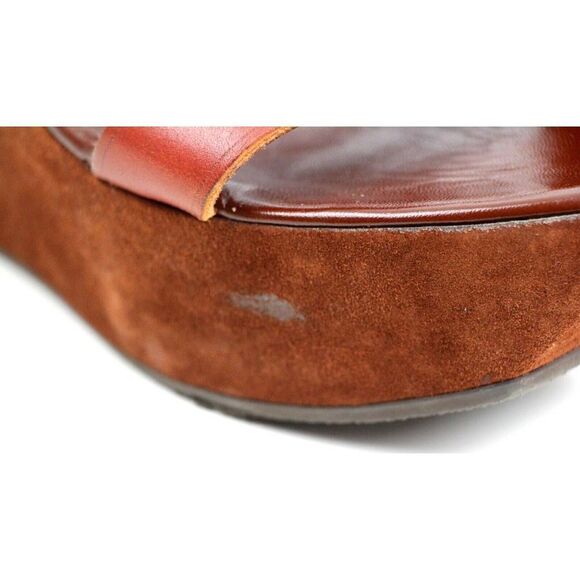 Acne Italy BROWN SUEDE SILVER LEATHER OPEN TOE HIGH HEEL WEDGE SHOES Sz 40 9.5 - Picture 2 of 10